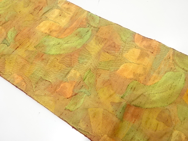 JAPANESE KIMONO / NAGOYA OBI / SILK / FUSHI TSUMUGI / BOKASHI / WOVEN ABSTFACT FLOWERS